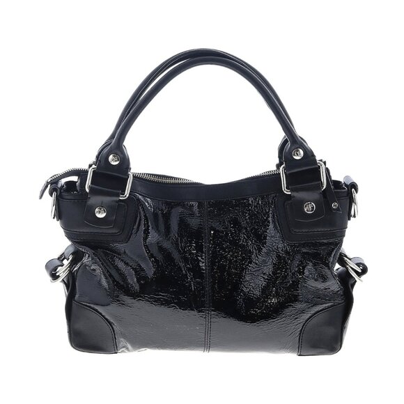 djp Donald J Pliner Lipgloss Patent Leather Satchel Shoulder Bag Black Tote - Picture 3 of 12